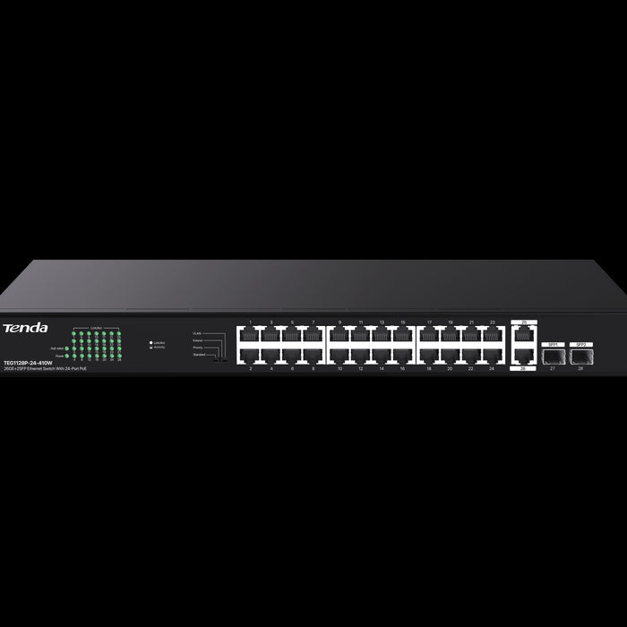 Tenda 24 Gigabit PoE ports, 2 uplink Gigabit RJ45 ports, 2 SFP ports | TEG1128P-24-410W Tenda 24 Gigabit PoE ports, 2 uplink Gigabit RJ45 ports, 2 SFP ports | TEG1128P-24-410W