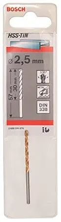 Bosch Drill Bit HSS-TiN 2.5mm Metal Drill Bit DIN 338 - High Speed Steel Titanium Nitride Coated for Metal Drilling