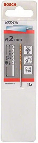 Bosch 2mm Metal Drill Bit HSS-TiN DIN 338 - Titanium Nitride Coated High-Speed Steel Drill Bit