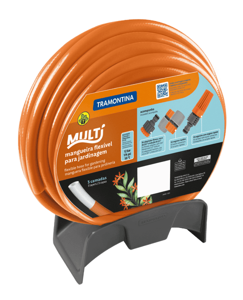 Tramontina Multi Flexible Garden Hose Kit - Orange, with Sprayer & Connectors. Ideal for Gardening & Lawn Care.