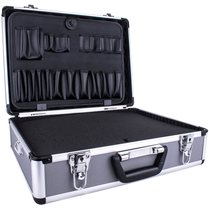 ALUMINIUM CASE 45.5 X 33 X 15.2 WITH 5 X DIVIDERS AND FOAM INSERTS ALUMINIUM CASE 45.5 X 33 X 15.2 WITH 5 X DIVIDERS AND FOAM INSERTS