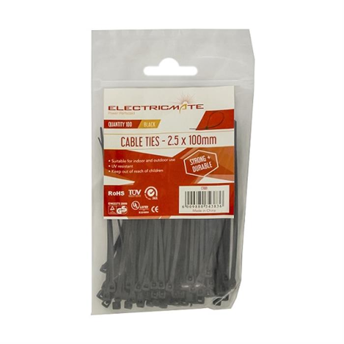 Cable Ties E/Mate Black 100X2.5Mm P/100 Cable Ties E/Mate Black 100X2.5Mm P/100