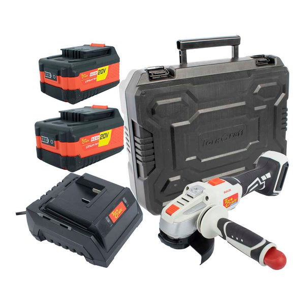 20V Cordless Angle Grinder Kit: 115mm Grinder, Charger, 2 Batteries, Case - Power Tool Set