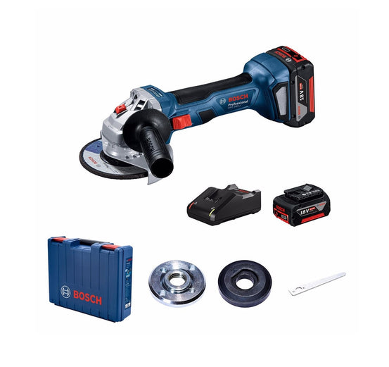 Bosch GWS 180-LI Cordless Angle Grinder Kit: 18V, Charger, Batteries & Case - Professional Cutting & Grinding Power Tool