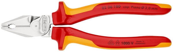 KNIPEX 02 06 180 SB High Leverage Combination Pliers insulated with multi-component grips, VDE-tested chrome-plated 180 mm