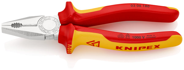 KNIPEX 03 06 180 SB Combination Pliers insulated with multi-component grips, VDE-tested chrome-plated 180 mm