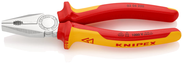 KNIPEX 03 06 200 SB Combination Pliers insulated with multi-component grips, VDE-tested chrome-plated 200 mm