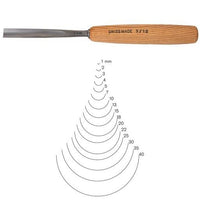 Pfeil Swiss Made Wood Carving Gouge #9 - 18mm Size Chart: Tool for woodworking & carving. Millimeter markings for precise projects.