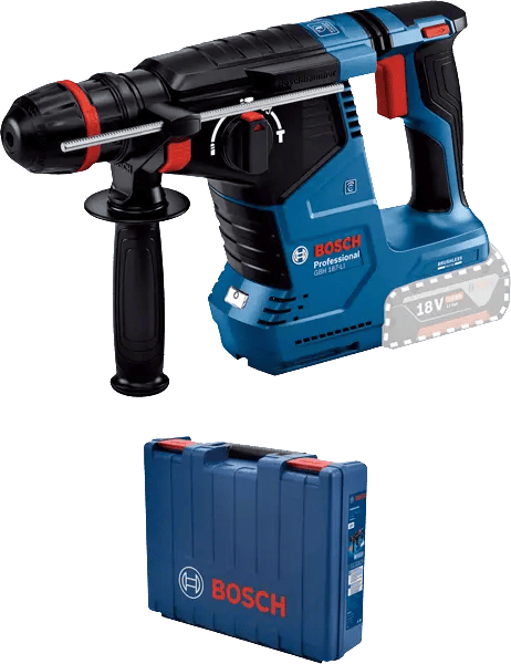 Bosch GBH 187-LI Cordless Rotary Hammer Kit with Case. High-performance 18V SDS-plus hammer drill. Professional Power Tool.