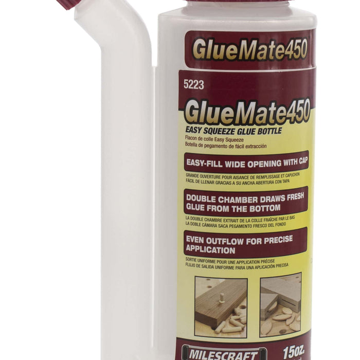 Milescraft Glue Mate 450 Easy Squeeze Wood Glue Bottle - Precision Application, Double Chamber Design