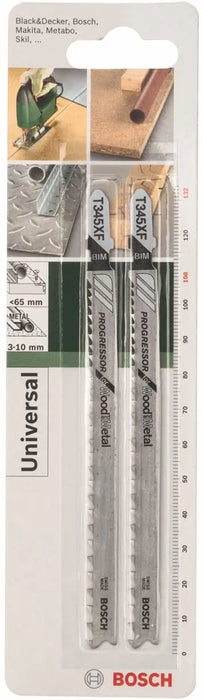 Bosch T345XF Jigsaw Blades - BIM Progressor for Wood & Metal - 2 Pack - Universal fit