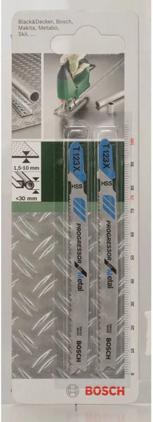 Bosch T123X Jigsaw Blades: Metal Cutting, HSS, Progressor. 2-Pack. For Metal, Compatible with Black&Decker, Makita, Metabo, Skil