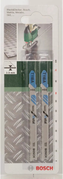 Bosch T118A Jigsaw Blades for Metal Cutting. HSS, Basic for Metal, 2-Piece Pack. Compatible with Black&Decker, Makita and more!
