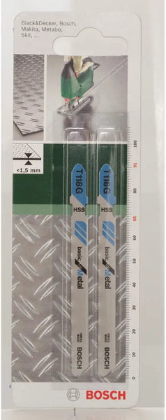 Bosch T118G Jigsaw Blades: HSS, Metal Cutting, 2-Piece Set. Compatible with Bosch, Black&Decker, Makita.