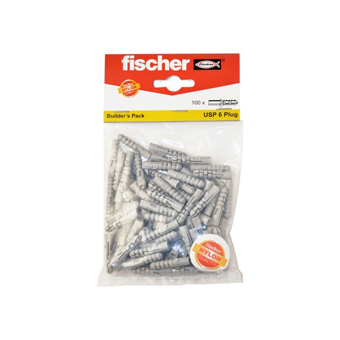 Fischer USP 6 Nylon Plug - 100 Pack Builder's Pack. Wall Plug Anchors, Nylon Dowels