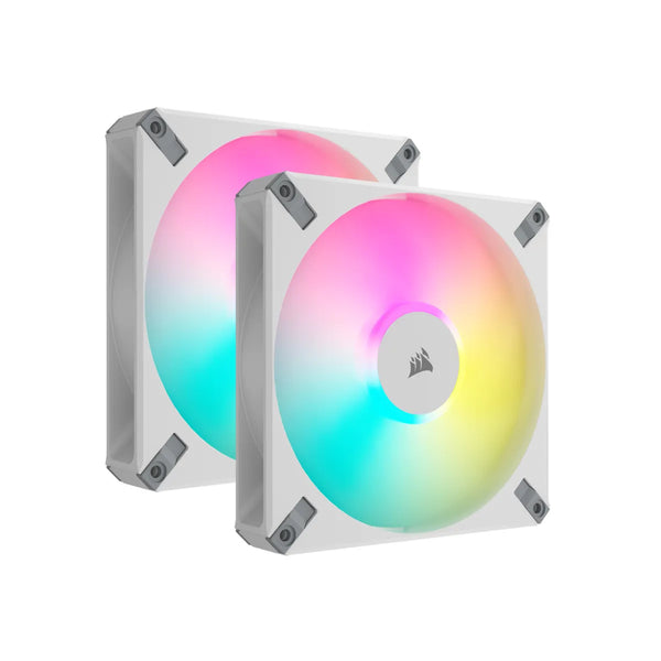 Corsair AF ELITE Series; AF140 RGB ELITE WHITE; 140mm Fluid Dynamic RGB Fan with AirGuide; Dual Pack with Lighting Node CORE-CO-9050160-WW
