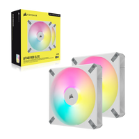 Corsair AF ELITE Series; AF140 RGB ELITE WHITE; 140mm Fluid Dynamic RGB Fan with AirGuide; Dual Pack with Lighting Node CORE-CO-9050160-WW
