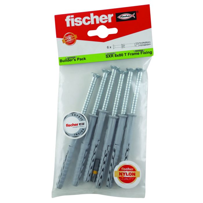 Fischer SXR 8x80T Nylon Frame Fixings - 6 Pack. Wall Anchor, Frame Fixings, Fasteners, Construction, DIY.