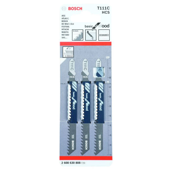 Bosch T111C Jigsaw Blades for Wood - 3 Pack | Basic Wood Cutting Blades