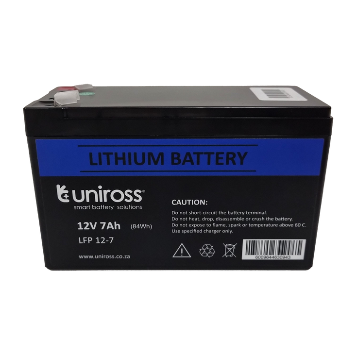 Uniross 12.8V 7Ah (89.6Wh) LiFEPO4 Battery | UR-BAT-LiFePO4-12-7-UR-BAT-LiFePO4-12-7