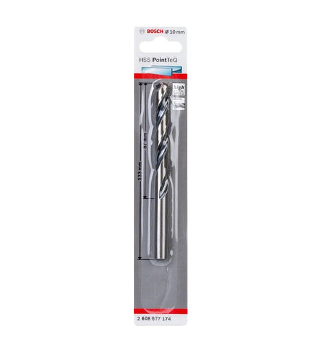 Bosch HSS PointTeQ 10mm Metal Drill Bit | High-Speed Steel Drill for Metal & Wood | 2608577174
