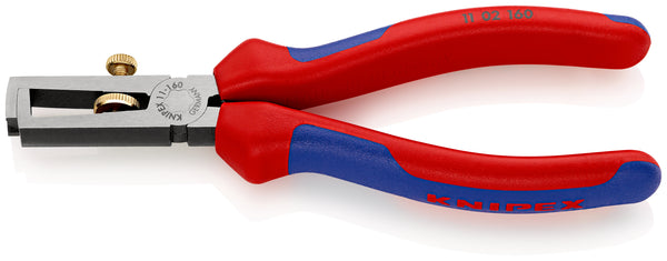 KNIPEX 11 02 160 SB Insulation Stripper with opening spring, universal with multi-component handles black atramentized 160 mm