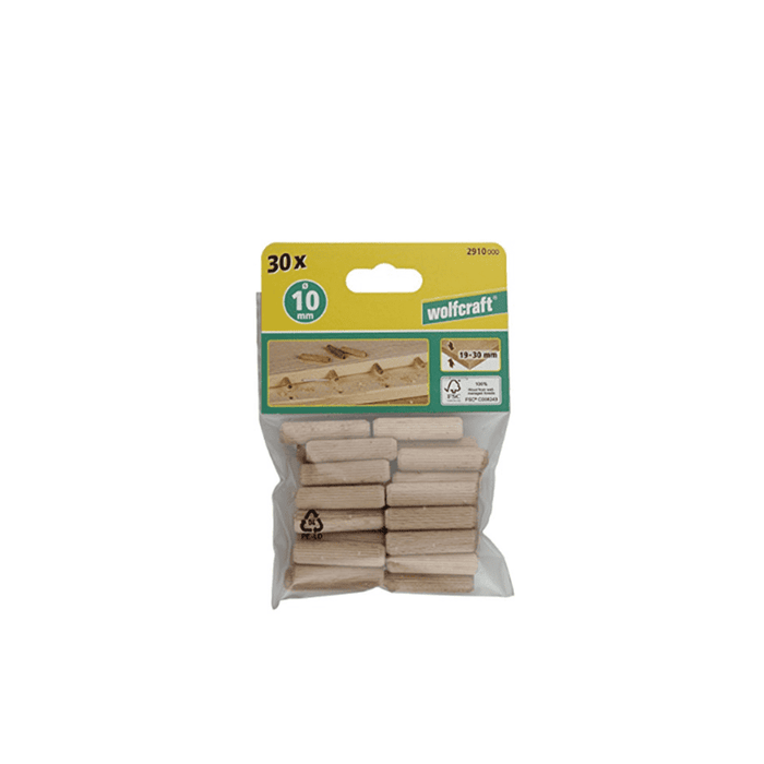 WOLFCRAFT 30 Dowel Pins Beech 10x40mm - High-Quality Wood Dowels for Woodworking Joints & Furniture Assembly