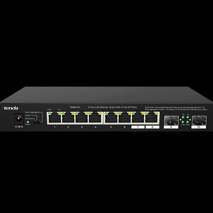 Tenda 8-Port 2.5G Ethernet Switch with 2x 2.5G SFP slots | TEM2010F
