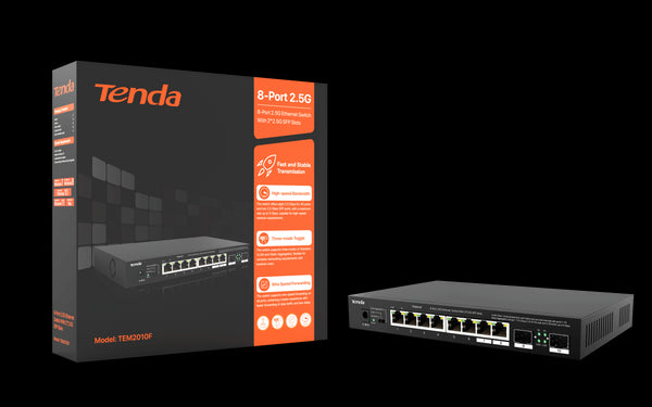 Tenda 8-Port 2.5G Ethernet Switch with 2x 2.5G SFP slots | TEM2010F