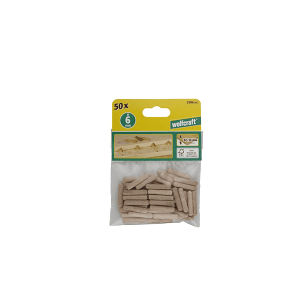 Wolfcraft 50 Beech Dowel Pins 6x30mm - Woodworking Joinery