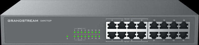 GRANDSTREAM GWN7702P: 16 Port Gigabit Ethernet Unmanaged PoE Switch Front View
