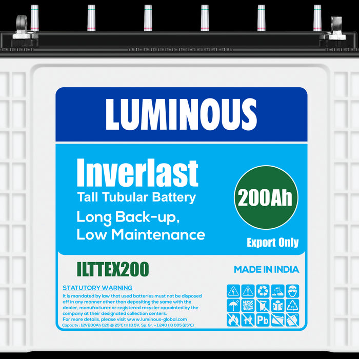 Luminous - Inverlast, 12V - 200Ah Tubular Battery