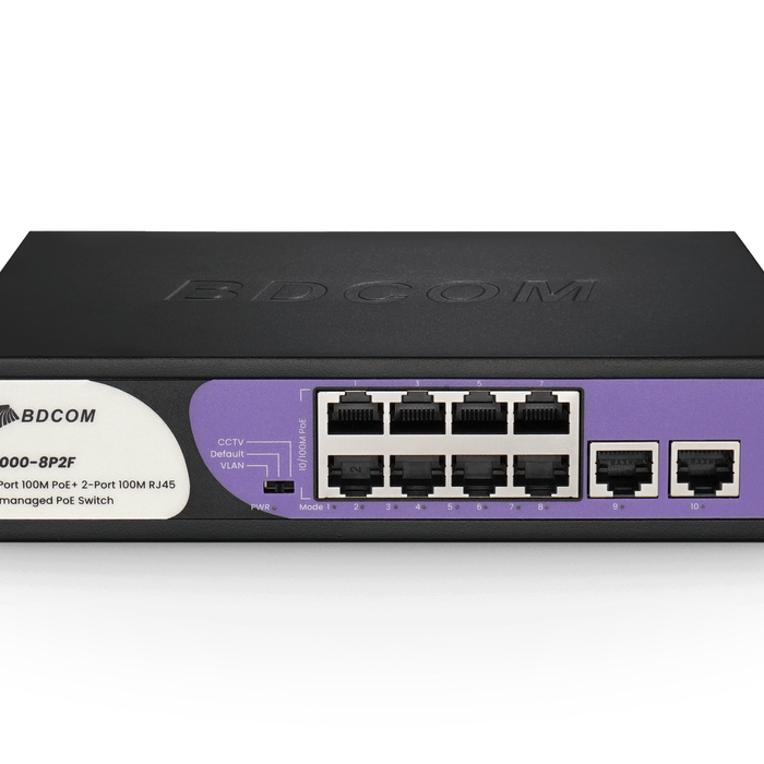 BDCOM 8-Port 100M Unmanaged PoE Switch (8-Port PoE + 2-Port 100M RJ45) 90W PoE Budget-BDCOM-S1000-8P2F