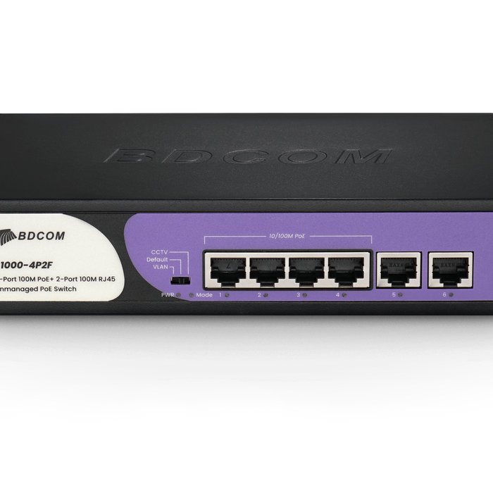 BDCOM 4-Port 100M Unmanaged PoE Switch (4-Port PoE + 2-Port 100M RJ45) 60W PoE Budget-BDCOM-S1000-4P2F
