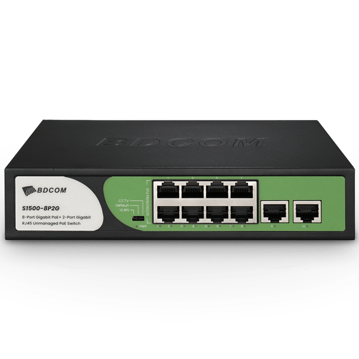 BDCOM 8-Port Gigabit PoE Switch (8-Port PoE + 2-Port Gigabit RJ45) 90W PoE Budget-BDCOM-S1500-8P2G