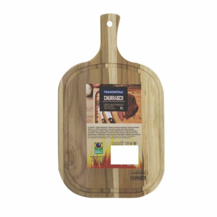 Tramontina Grooved Braai Cutting Board with Handle 40x23.3cm, Teak Wood - BBQ Serving Board