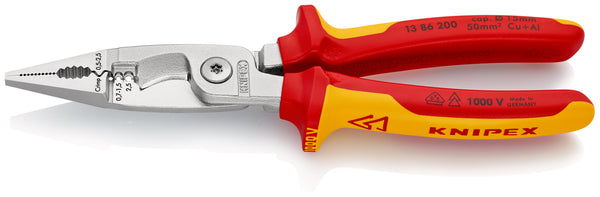 KNIPEX 13 86 200 SB Pliers for Electrical Installation insulated with multi-component grips, VDE-tested chrome-plated 200 mm - KNI1386200SB