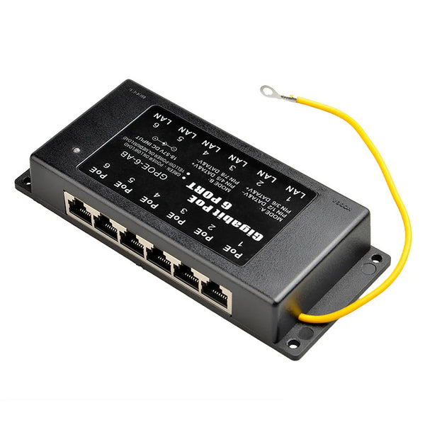 Passive POE Injector Hub, 6 Port, Gigabit, 2.1mm Jack