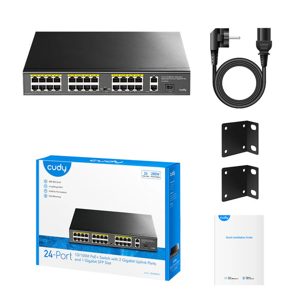 Cudy 24 Port Fast Ethernet PoE 290W 2 Gigabit 1SFP Switch | FS1026PS1