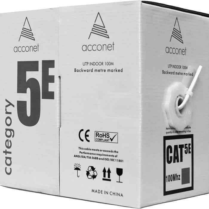 Acconet CAT5e Indoor Ethernet Cable 100m White CCA UTP Pull Box | CAT5-100