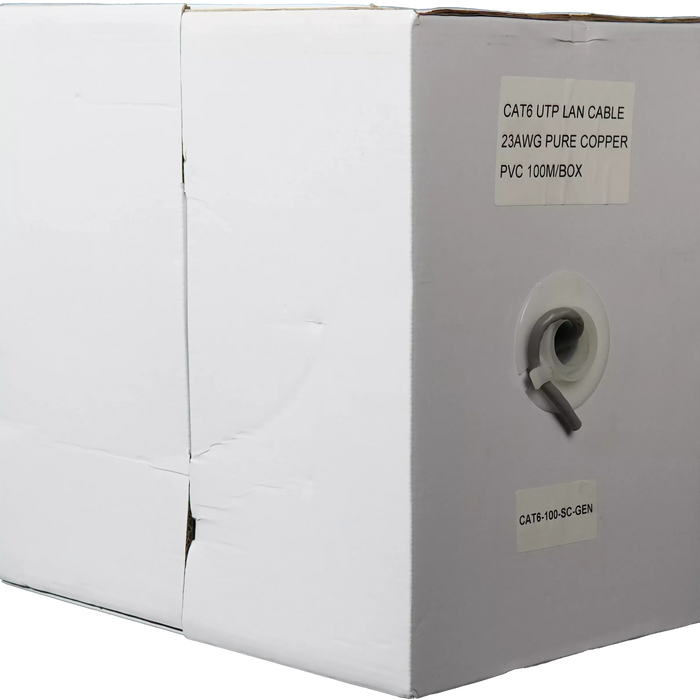 Essential CAT6 Indoor Ethernet Cable 100m Grey Solid Copper UTP Pull Box | CAT6-100-SC-GEN-CAT6-100-SC-GEN