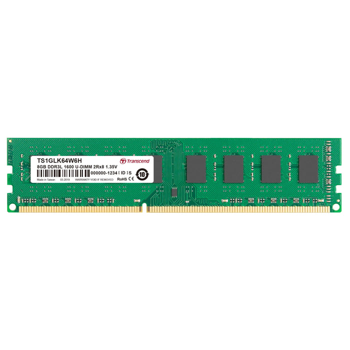 TRANSCEND 8GB DDR3L-1600 LOW VOLTAGE \ DUAL VOLTAGE DESKTOP U-DIMM 1.5V/1.35V 2RX8 CL11 Transcend