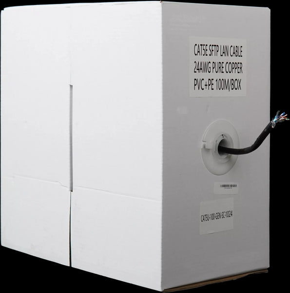 Essential CAT5 UV Outdoor Ethernet Cable 100m Black Solid Copper SF/TP Pull Box | CAT5U-100-GEN-SC