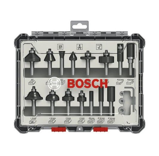 Bosch: Router bits  - Classical Starter Router Bit Set 15 pcs Mixed 1/4" shank mixed set - 2607017473