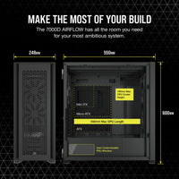 7000D Airflow Black Tempered Glass Full Tower; 6x 3.5'' |  4x 2.5'' Drive Bays ; 480mm Radiator Compatible; 3x140mm fan incl-CC-9011218-WW
