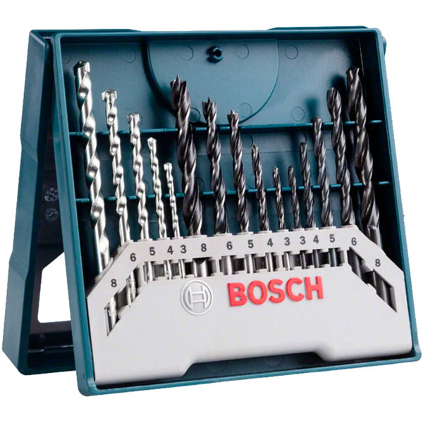 Bosch X-Line 15-Piece Twist Drill Bit Set for Metal, Wood, & Concrete Drilling | High-Quality Drill Set