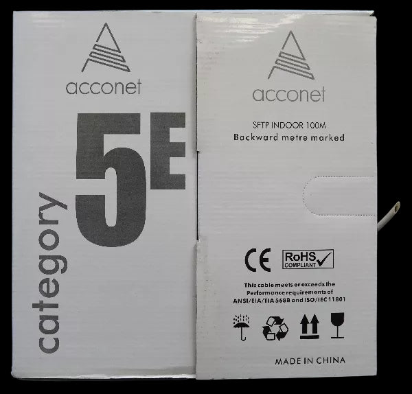 Acconet CAT5e Indoor Ethernet Cable 100m White CCA STP Pull Box | CAT5-100-SC-STP