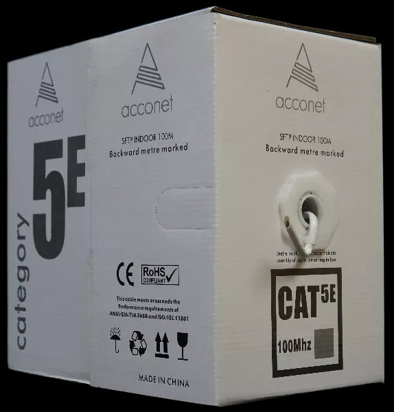 Acconet CAT5e Indoor Ethernet Cable 100m White CCA STP Pull Box | CAT5-100-SC-STP