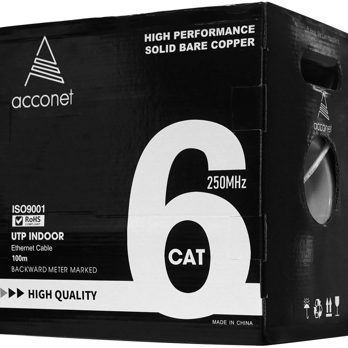 Acconet CAT6 Indoor Ethernet Cable 100m White Solid Copper UTP Pull Box | CAT6-100-SC-CAT6-100-SC