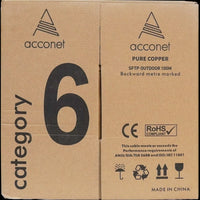 Acconet CAT6 UV Outdoor Ethernet Cable 100m Black Solid Core SF/TP Pull Box | CAT6U-100-SC